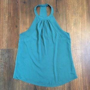 Turquoise high neck open back tank